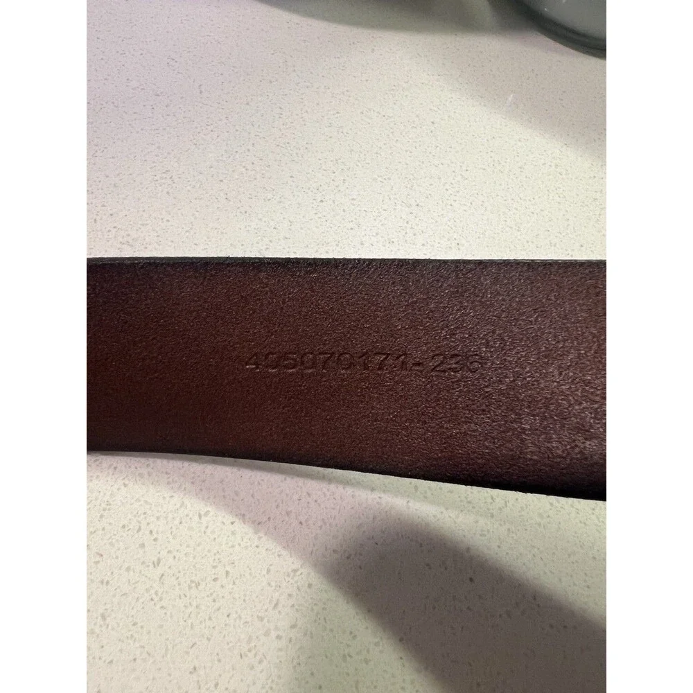 Polo Ralph Lauren Mens Brown Leather Belt Gold Buckle Embossed Logo Size 42